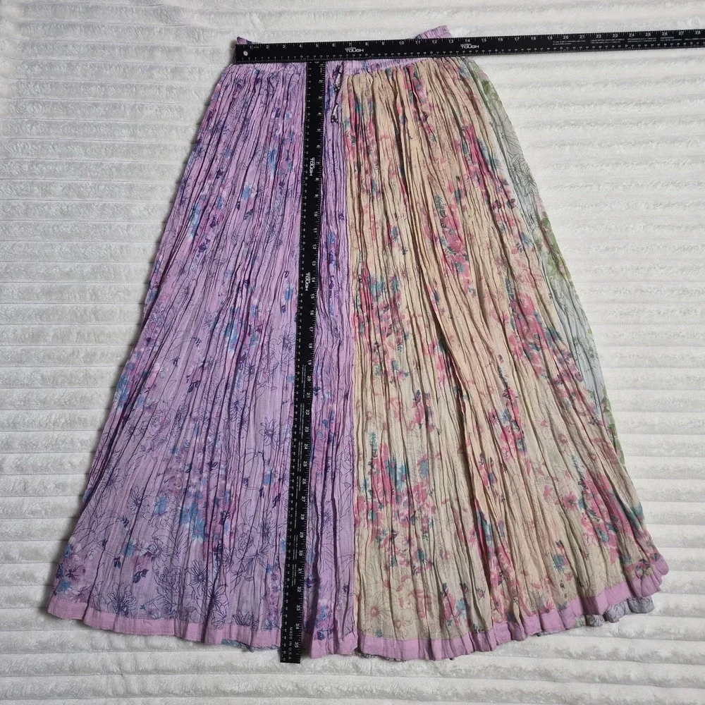 Boutique Floral Patchwork Cotton Crinkle Maxi Skirt Purple Pink XL One Size